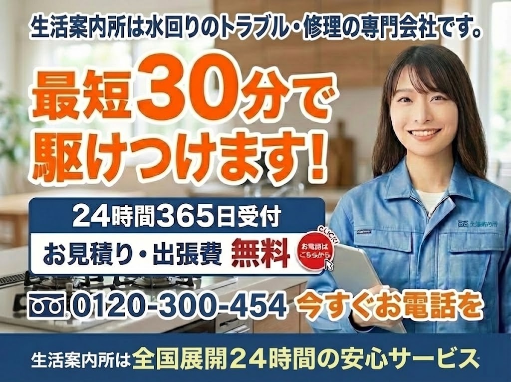 神戸市灘区のトイレ水漏れ修理を24時間受付、最短15分目安で駆けつける案内