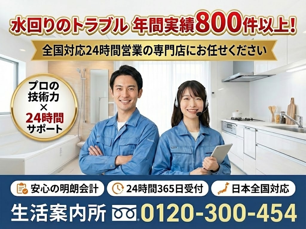 トイレタンク内の部品劣化による水漏れを点検し見積もりを提示する作業員