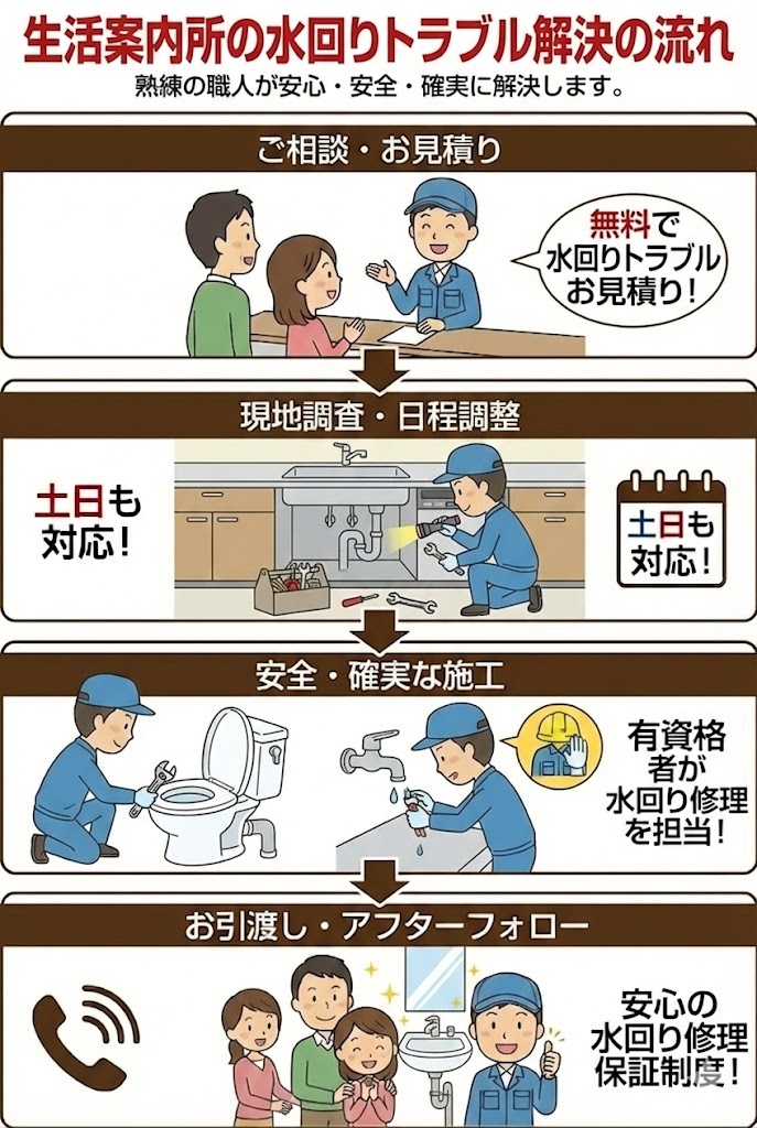 トイレつまり・逆流の相談に24時間対応、見積無料で案内するイメージ