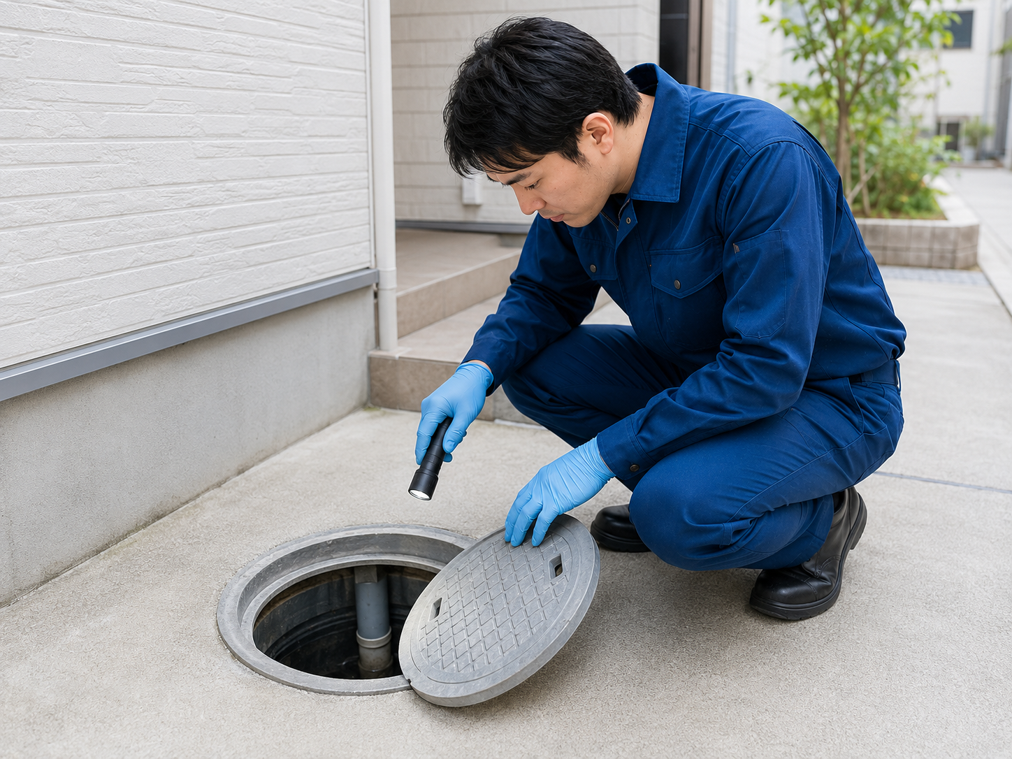 トイレつまり作業後に清掃している様子